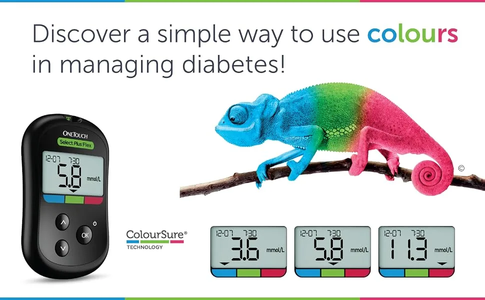 OneTouch Select Plus Blood Glucose Meter I Set for blood glucose control with 1 blood glucose meter + 10 test strips + 1 lancing device + 10 lancets in a case (including batteries) - discover a simple way to use colours
