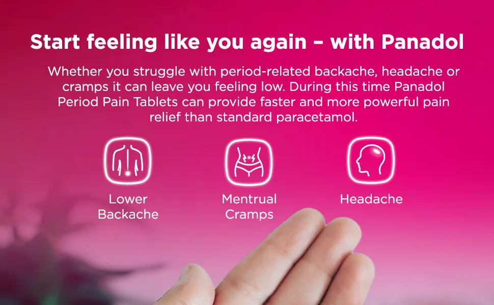 Panadol Paracetamol Caffeine Tablets Period Pain Relief 500 mg/65 mg 31.2 g 14-Count - Panadol
