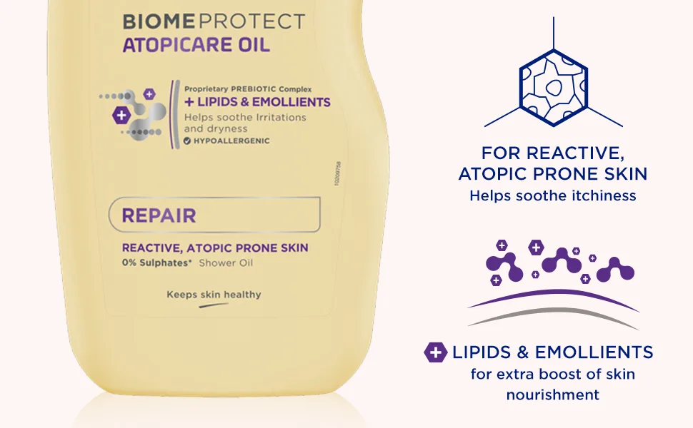 Sanex BiomeProtect Advanced Atopicare Bath and Shower Oil 515ml Atopicare Oil 515 ml (Pack of 1) - BENEFITS FOR ATOPIC PRONE SKIN