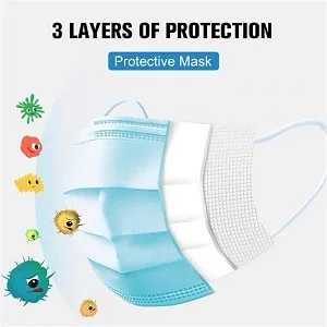 Double Dragon NHS Type IIR 3-Ply Premium Disposable Protective Face Masks 50-Piece Pack Light Blue One Size - product information 4