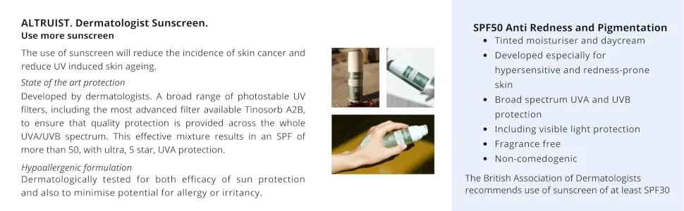 Altruist Dermatologist Anti Redness and Pigmentation SPF50 Tinted Face Cream Unscented 30 ml (Pack of 1) Anti Redness & Pigmentation - altruist