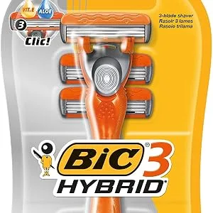 BIC 3 Hybrid Men's Triple-Blade Razors for Men Long Curved Handle for Easy Grip Pack with 1 Handle and 6 Refills - BIC Flex 5 Hybrid