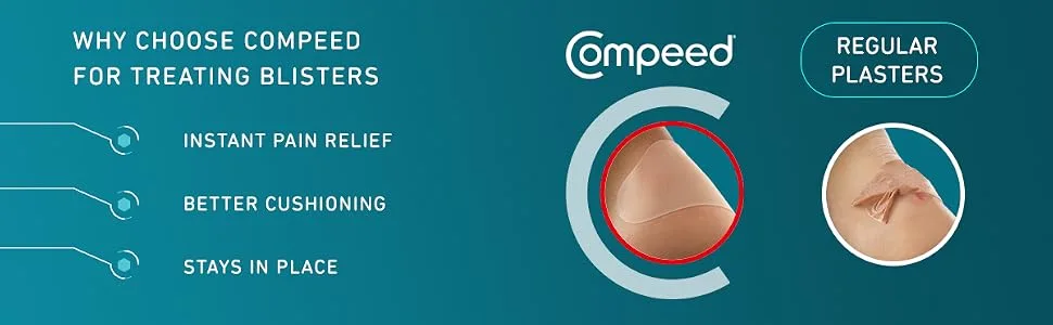 Compeed Medium Size Blister Plasters 5 Hydrocolloid Plasters Foot Treatment Heal Fast Dimensions: 4.2 cm x 6.8 cm (Pack of 2) Pack of 10 Original Pack - Compeed,Blisters,Protection,Plasters,Foot,Care,Feet,Pain,Relief,Cushioning,