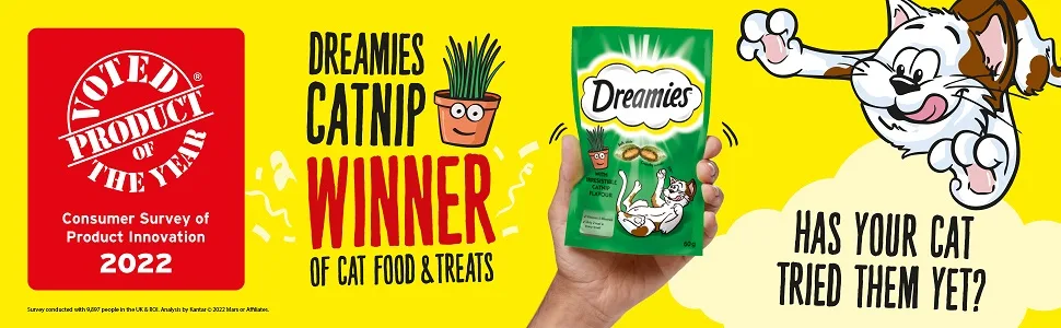 Dreamies Mega Pack Cat Treats Tasty Snacks with Delicious Catnip 6 Pouches of 200 g - Dreamies