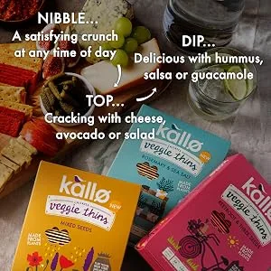 Kallo Beetroot & Three Seeds Veggie Thins Crackers | Healthy Snacks High Fibre Plant Protein Gluten Free & Baked | 100g Single Pack - Kallo Veggie Thins Range