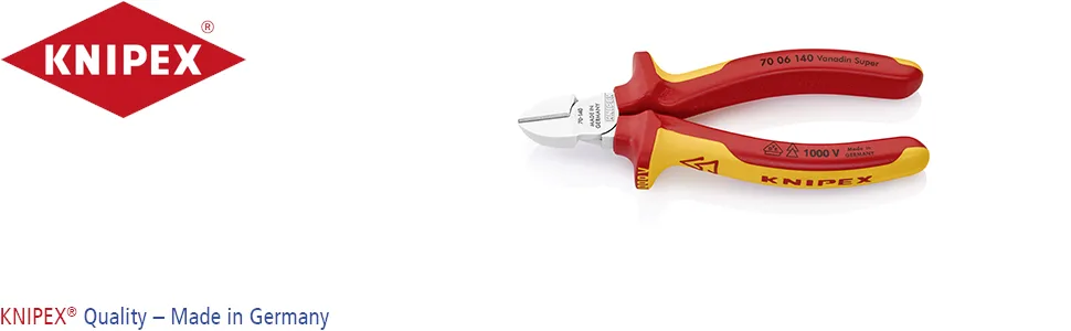 Knipex Diagonal Cutter chrome-plated insulated with multi-component grips VDE-tested 140 mm 70 06 140 Multi-component Grips Yellow/Red 1000 V 140 mm chrome-plated standard packaging - 70 06 140