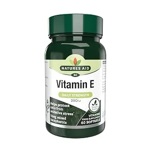 Natures Aid Vitamin E 200iu 60 Softgels (Natural Source Vitamin E Protects Cells from Oxidative Stress Made in the UK) 60 count (Pack of 1) - Vitamin E 200iu