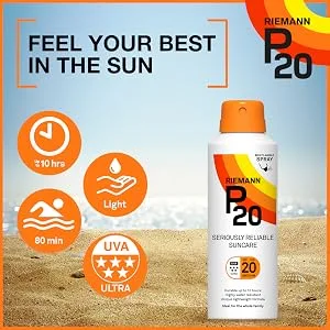 Riemann P20 Sunscreen SPF50 Multi-angle Spray 150ml | Long Lasting UVA & UVB Protection for up to 10 hours | Highly Water Resistant Standard Packaging - P20 SPF20 Cont Spray