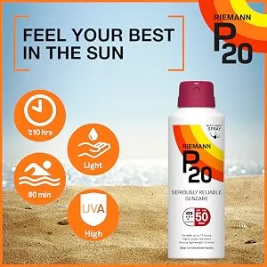 Riemann P20 Sunscreen SPF50 Multi-angle Spray 150ml | Long Lasting UVA & UVB Protection for up to 10 hours | Highly Water Resistant Standard Packaging - P20 SPF50