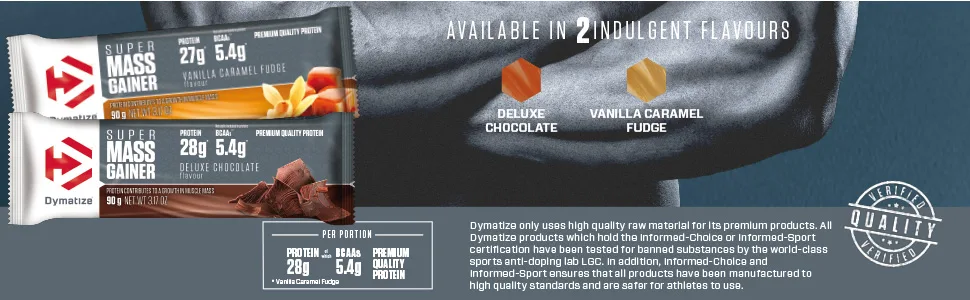 Dymatize Super Mass Gainer Bar Deluxe Chocolate - High Protein Weight-Gainer Bar + Whey and Casein Protein Chocolate Deluxe - Dymatize, Super Mass Gainer Bar, Vanilla Caramel Fudge, Chocolate Deluxe