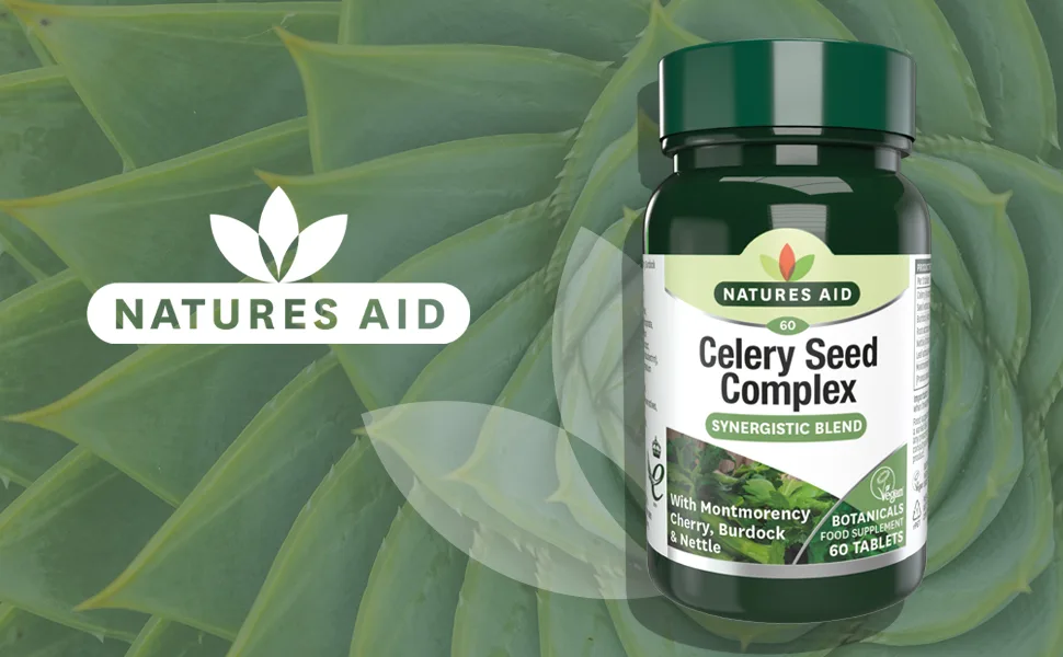Natures Aid Celery Seed Complex With Montmorency Cherry Nettle & Burdock Vegan Tablets 60 Count (Pack of 1) - Natures Aid Celery Seed Complex