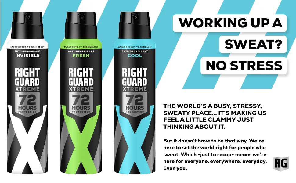 Right Guard Mens Deodorant Xtreme Fresh 72H High-Performance Anti-Perspirant Spray Multipack 6 x 150 ml - Right Guard Xtreme header