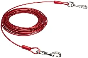 Amazon Basics Tie-Out Cable for Dogs up to 125 lbs 30 Feet Red Red 125 lb/30 (Pack of 1) - product information 1
