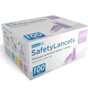 GlucoRx 30 g/1.6 mm Safety Lancets 100 Pack - GlucoRx 30g