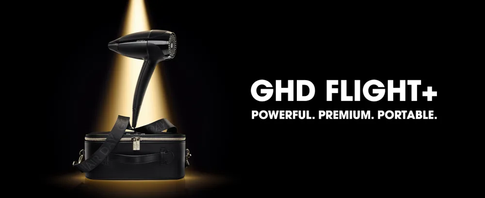 ghd Flight+ Travel Hair Dryer - Compact Lightweight Dual Voltage Powerful Drying with Luxurious Travel Case Core Black - flight+