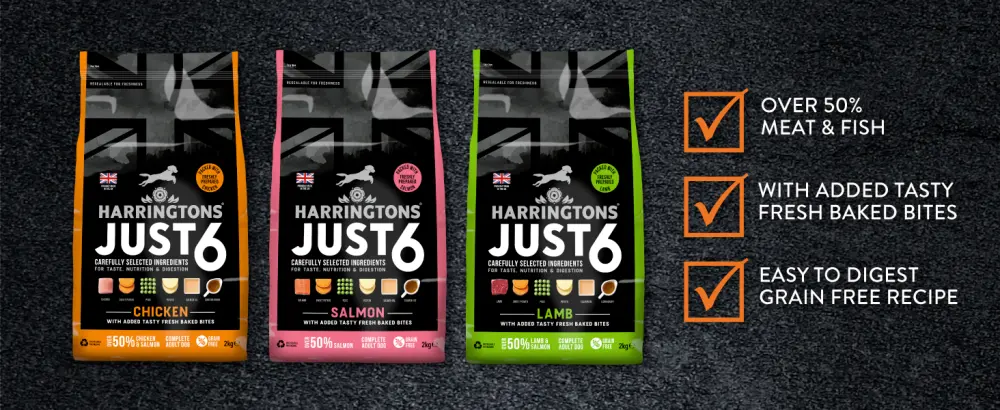 Harringtons Just 6 Chicken & Veg Complete Grain Free Dry Dog Food With Added Tasty Fresh Baked Bites 12kg - just 6