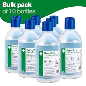 HypaClens Emergency Sterile Saline Solution Eye Wash Bottle (500 ml) - 0.9% Sodium Chloride Solution (Pack of 2) 500 ml (Pack of 2) - Bulk Pack of HypaClense Saline Eye Wash