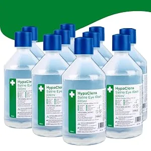 HypaClens Emergency Sterile Saline Solution Eye Wash Bottle (500 ml) - 0.9% Sodium Chloride Solution (Pack of 2) 500 ml (Pack of 2) - HypaClens Saline Eye Wash