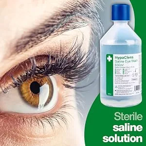 HypaClens Emergency Sterile Saline Solution Eye Wash Bottle (500 ml) - 0.9% Sodium Chloride Solution (Pack of 2) 500 ml (Pack of 2) - HypaClens Saline Eye Wash