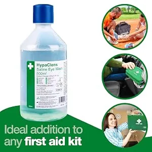 HypaClens Emergency Sterile Saline Solution Eye Wash Bottle (500 ml) - 0.9% Sodium Chloride Solution (Pack of 2) 500 ml (Pack of 2) - HypaClens Saline Eye Wash
