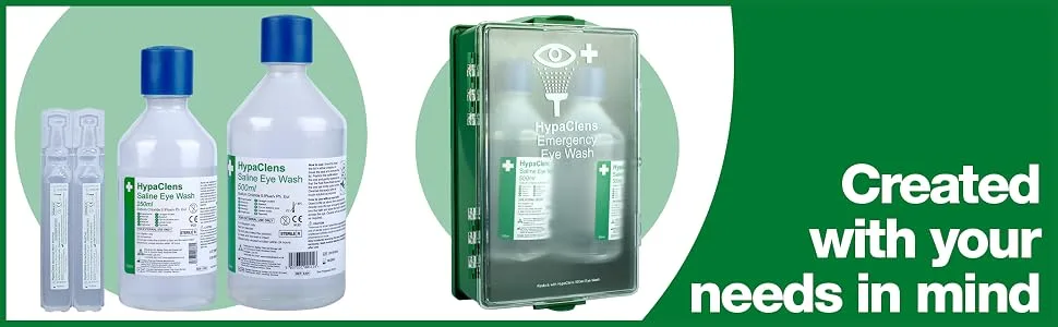 HypaClens Emergency Sterile Saline Solution Eye Wash Bottle (500 ml) - 0.9% Sodium Chloride Solution (Pack of 2) 500 ml (Pack of 2) - Safety first aid eye wash bottles