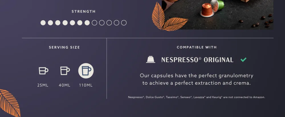 by Amazon Colombian Coffee Nespresso Compatible Aluminium Capsules Medium Roast 100 Count Pack of 10 - Rainforest Alliance Certified - product information 2