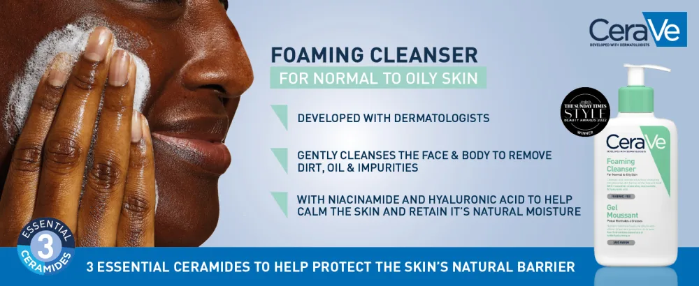 CeraVe Foaming Cleanser for Normal to Oily Skin 236ml with Niacinamide and 3 Essential Ceramides 236 ml (Pack of 1) - foaming
