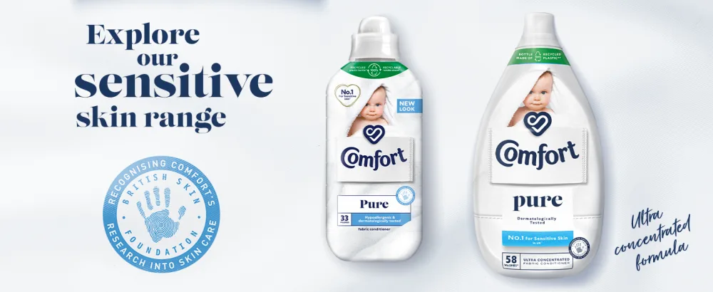 Comfort Pure Fabric Conditioner dermatologically tested gentle next to sensitive skin 8x 990 ml (264 washes) - Comfort Pure Fabric Conditioner keeps laundry soft and fresh with a delicate, long-lasting fragrance