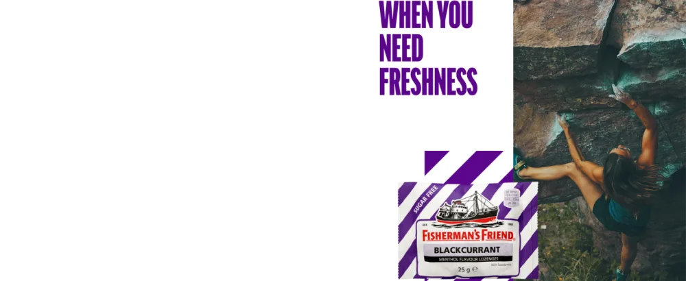 Fisherman s Friend Blackcurrant Lozenges Sugar Free Extra Strong Menthol Throat Lozenges Pack of 8 (25 g) - WHEN YOU NEED FRESHNESS