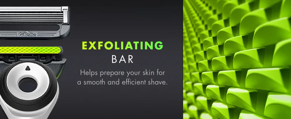 Gillette Labs Exfoliating Razor White Handle 2 Blade Refills Travel Case and Stand silver 2 count 1 count (Pack of 1) - Close-up of exfoliating bar that helps prepare your skin for a smooth and efficient shave.