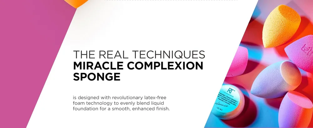 Real Techniques Miracle Complexion Sponge Makeup Blending Sponge For Liquid and Cream Foundation Offers Light To Medium Coverage Natural Dewy Makeup Orange Sponge Latex-Free Foam 1 Count - Real Techniques Sponge 1566