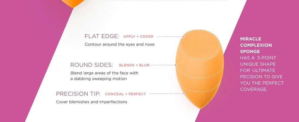 Real Techniques Miracle Complexion Sponge Makeup Blending Sponge For Liquid and Cream Foundation Offers Light To Medium Coverage Natural Dewy Makeup Orange Sponge Latex-Free Foam 1 Count - RT shape