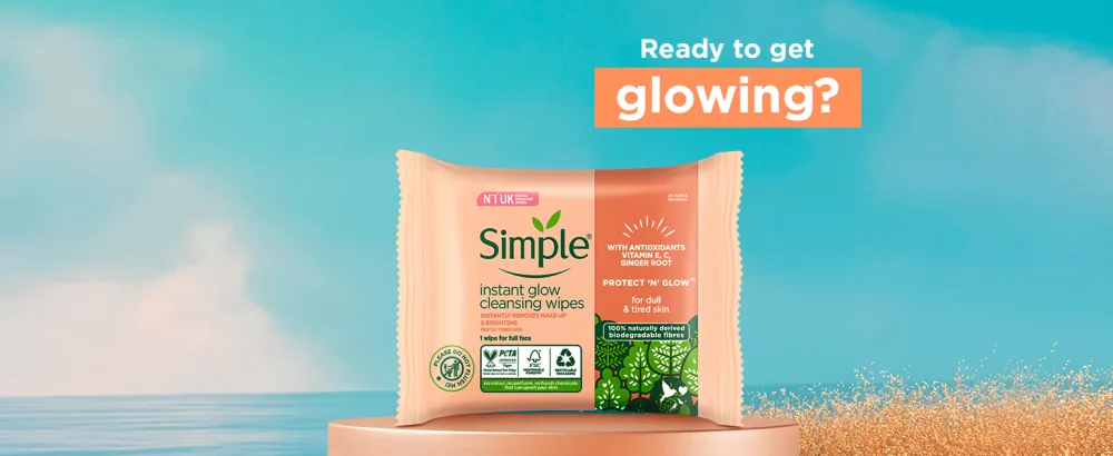 Simple Protect N Glow Instant Glow Biodegradable Wipes dermatologically tested for sensitive skin 20 wipes 20 count (Pack of 1) - Ready to get glowing?