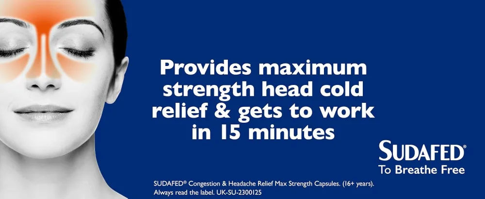 Sudafed Congestion & Headache Relief Max Strength Capsules Targets Blocked Nose Pressure Heavy Head Relieves Congestion and Headache with Maximum Strength formula pack of 16 - sudafed