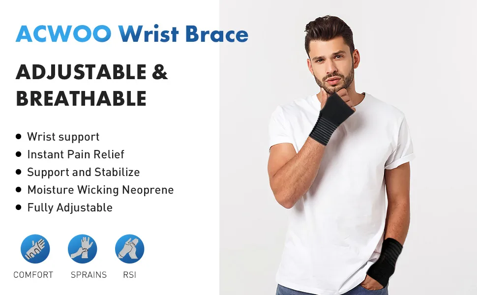 ACWOO Wrist Brace 2 Pack Elastic Wrist Support with Strap Adjustable Wrist Compression Relieves Wrist Pain Tendonitis Sports Use for Men and Women Right & Left (Black) - Wrist Brace