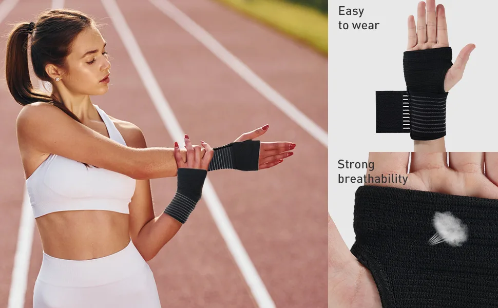 ACWOO Wrist Brace 2 Pack Elastic Wrist Support with Strap Adjustable Wrist Compression Relieves Wrist Pain Tendonitis Sports Use for Men and Women Right & Left (Black) - Wrist Brace