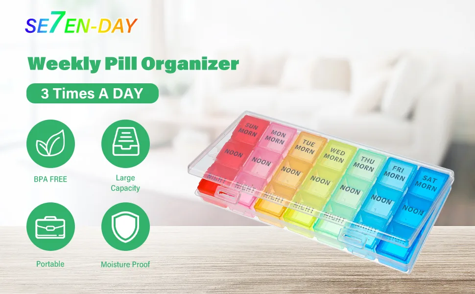 ALTcompluser Pill Box Organisers Transparent 7 Day 3 Time a Day Pill Storage Case Portable Weekly Pill Dispenser with 21 Compartments for Medication and Supplements - image