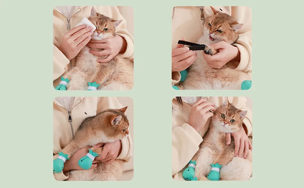 4 Pack Cat Anti-Scratch Boots Silicone Cat Shoes with Adjustable Paw Protection Claw Covers for Bathing Shaving Examining and Treating Cats (GREEN) - product information 4