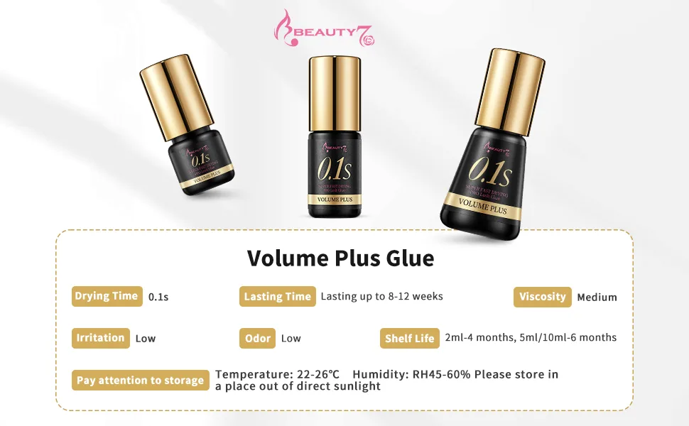 Volume Plus 0.1s Fast Drying Retention 8 WEEKS Eyelash Black Glue Eyelash Extension Glue Individual Lash Extensions for Professionals Used 2ml 2 ml (Pack of 1) - product information 2