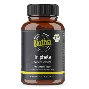 Biotiva Triphala Organic 150 Capsules - 500mg per Capsule - 75 Days dose - High dose Biotriphala - 100% Vegan - Best Value - Packed and Controlled in Germany (DE-ECO-005) - triphala