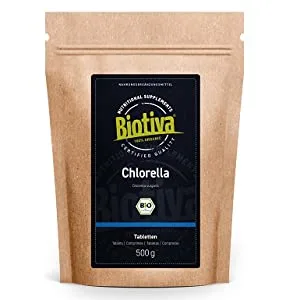 Biotiva Chlorella Organic Tablets - 500mg high dose - 500g - 1000 pellets - 100% Pure - Vegan Chlorella Algae pellets - Without Magnesium Stearate - Packed and Controlled in Germany (DE-ECO-005) - Chlorella