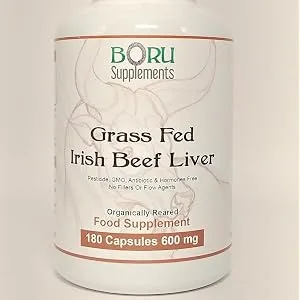 Boru Supplements Grass Fed Irish Beef Liver, Heart, Kidney, Vitamins B12, Coenzyme Q10, Iron, Zinc, Selenium (180 Capsules) Organically Reared - Beef Liver Supplements