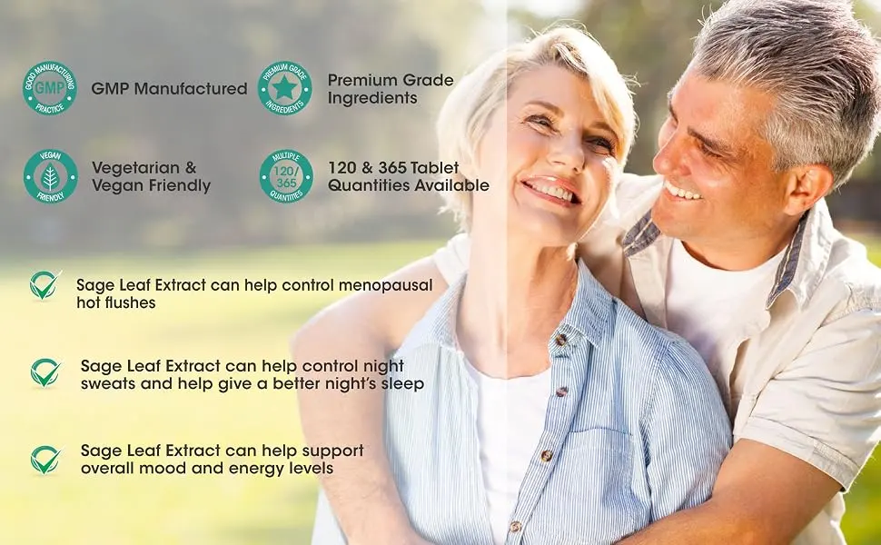 Sage Tablets - 120 Pack - High Strength Sage Leaf Tablets - Menopause Support - 4 Month Supply - Vegan - Made in The UK - Sage Leaf Tablets