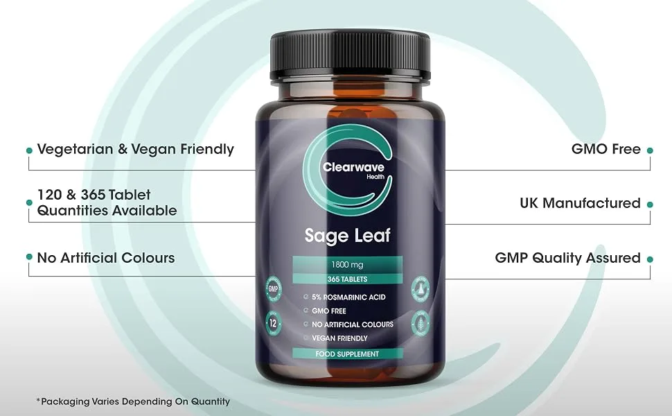 Sage Tablets - 120 Pack - High Strength Sage Leaf Tablets - Menopause Support - 4 Month Supply - Vegan - Made in The UK - Sage Tablets
