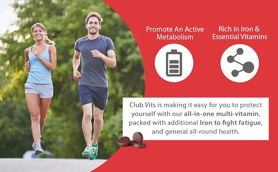 High Strength Multivitamin & Iron - Includes Important Immune Defence with Vitamin C D & B6 | One-A-Day Easy-Swallow 90 Pack of Tablets by Club Vits (90) - multivitamins for adults