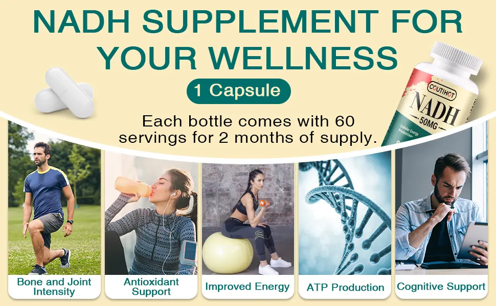 NADH 50 mg Plus CoQ10 200 mg Capsules (2 Pack) - 20 Counts for 120-day Supply 60 count (Pack of 2) - nadh