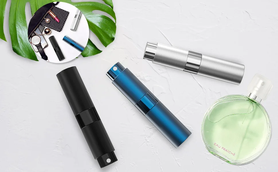 Darbermu 8ML Travel Perfume Atomiser Bottles 3 PCS Mini Portable Perfume Atomiser Refillable Spray Bottles Aftershave Atomiser Empty Travel Bottles with Funnel and Refill Pump for Travel Vacation Blue - perfume bottle