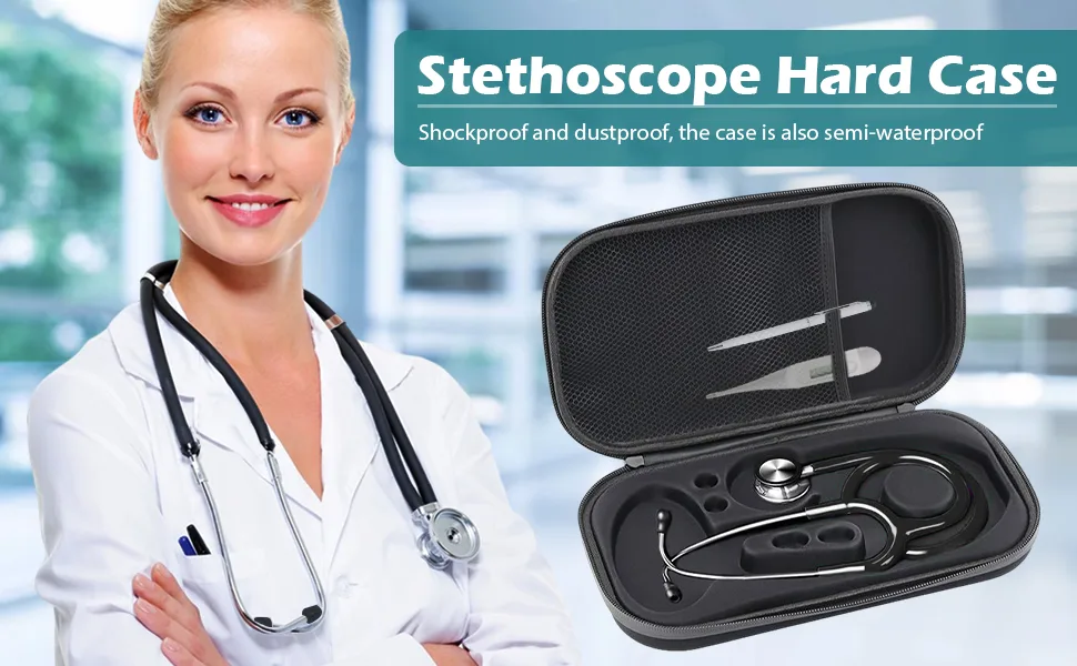 EVA Hard Stethoscope Case Stethoscope Storage Box Multi-Function EVA Carry Storage Organizer Box Bag with Extra Mesh Pockets for Small Accessories Device NOT Included(Pink) - EVA Hard Stethoscope Case