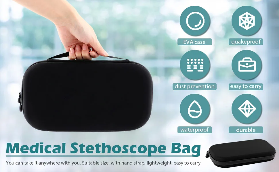 EVA Hard Stethoscope Case Stethoscope Storage Box Multi-Function EVA Carry Storage Organizer Box Bag with Extra Mesh Pockets for Small Accessories Device NOT Included(Black) - Multi-Function EVA Carry Storage Organizer Box