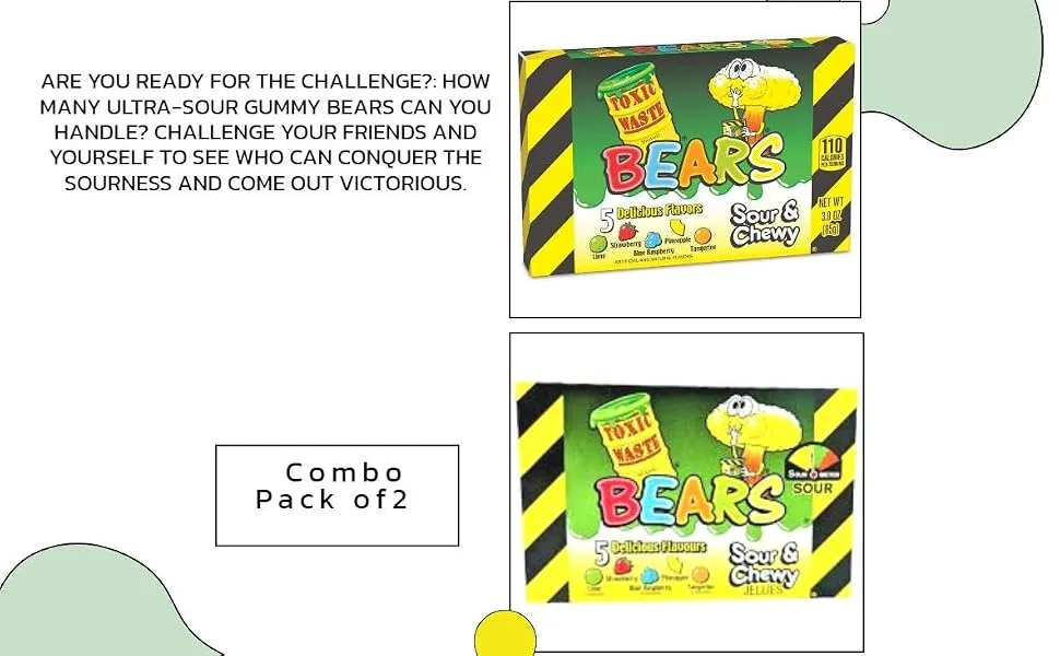Toxic Ultra Sour Gummy Bears Assorted Fruit Flavors 5 Flavors per Box Pack of 2 - product information 3